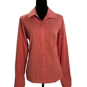 Talbots Shirt 10 Salmon Pink Peach Button Down Front Long Sl Business Casual